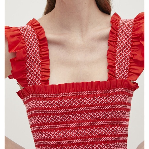 Ellie Nap Dress Cotton Poplin Contrast Stitch in Poppy Red - Picture 2 of 4